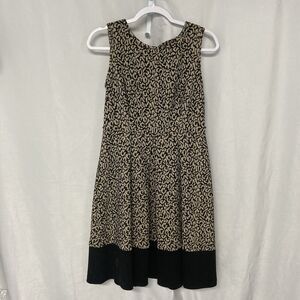 DANA BUCHMAN tan black sleeveless stretchy a-line dress 6